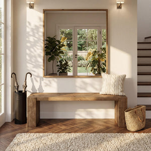 59-Inch Solid Wood Farmhouse Entryway Bench with Open Shelf