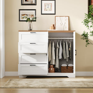 2-Door Wardrobe Armoire with 4 Drawers & Hanging Rod