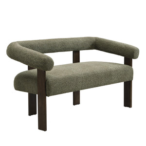 Modern Bouclé Fabric Loveseat – 2-Seater Sofa with Curved Armrests & Rubberwood Frame