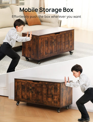 Wooden Storage Bench with Wheels & Safety Hinges