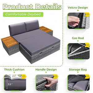 4-Piece Outdoor Wicker Daybed Set with Storage