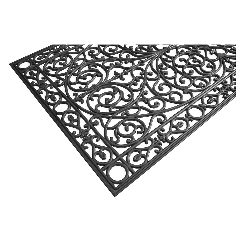 Black Rubber Scroll Doormat – All-Season Heavy Duty