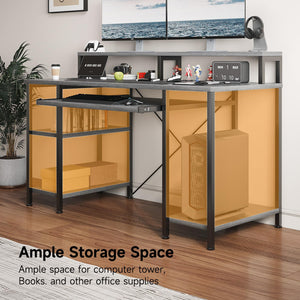 48-Inch Computer Desk with Keyboard Tray, Monitor Stand & Storage Shelves