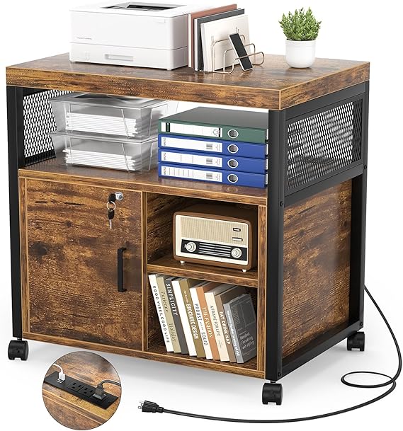 Lateral File Cabinet with Printer Stand & USB Charging