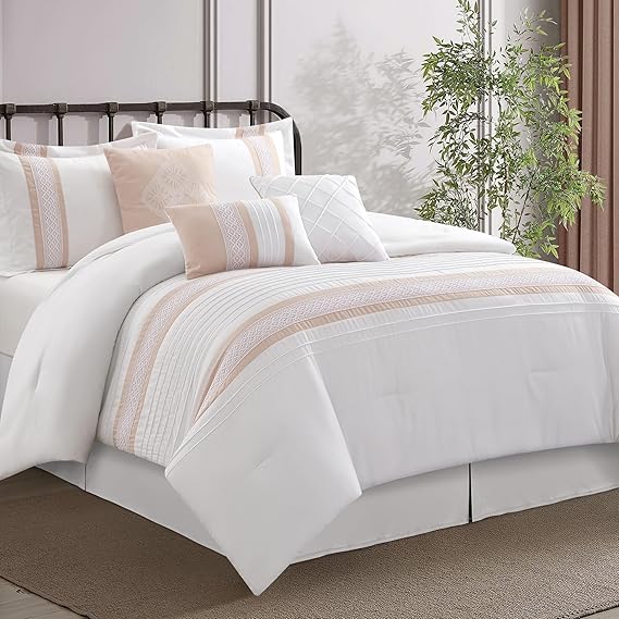7-Piece Boho Comforter Set – Geometric Embroidery Microfiber Bedding