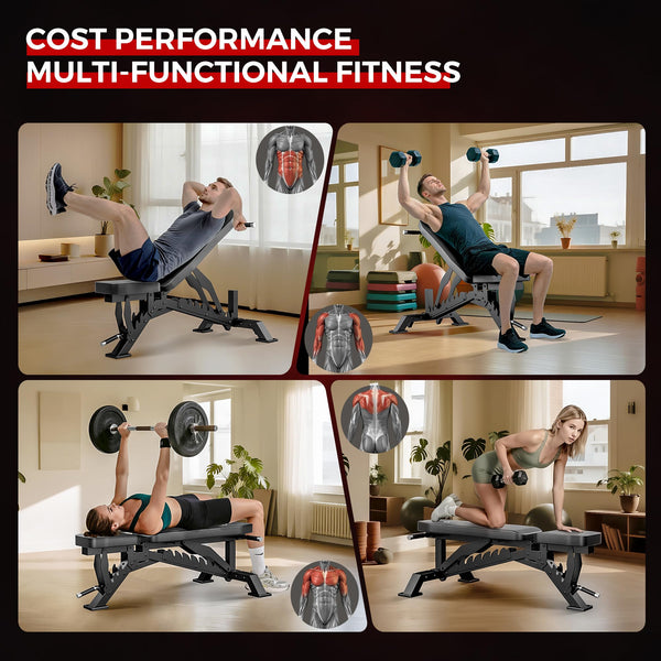Adjustable Weight Bench with 33" Backrest, 1300LBS Capacity