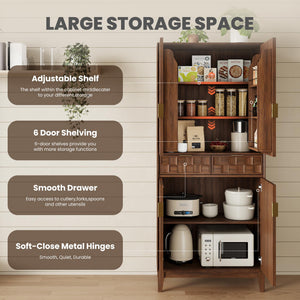 71" Tall Pantry Cabinet with Doors, Drawers & Adjustable Shelves
