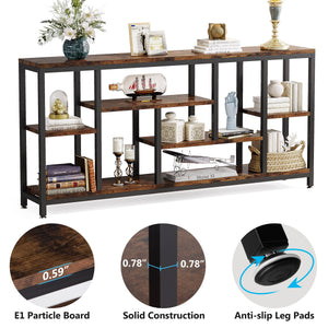 Industrial Console Sofa Table with Storage Shelves