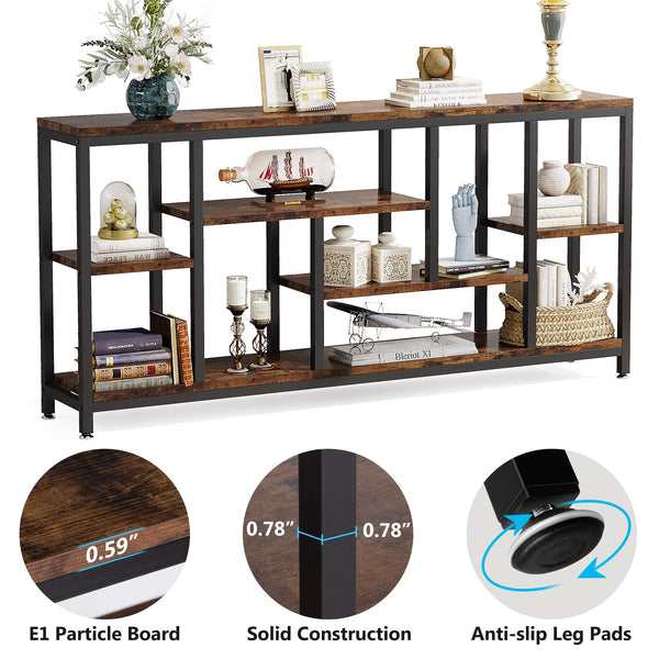 Industrial Console Sofa Table with Storage Shelves