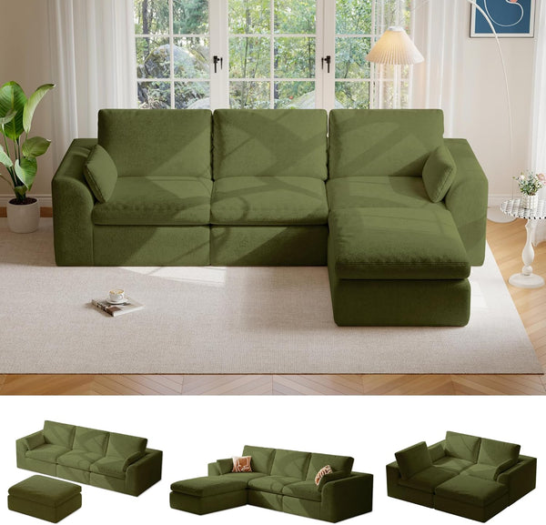 108" Modular Sectional Cloud Couch with Ottoman
