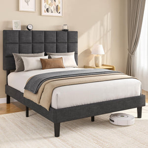 Platform Bed Frame with Adjustable Upholstered Headboard