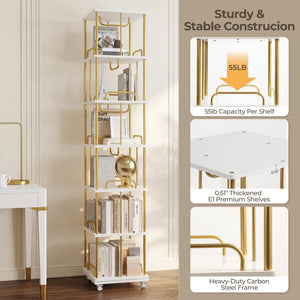 6-Tier Rotating Bookshelf with Wheels