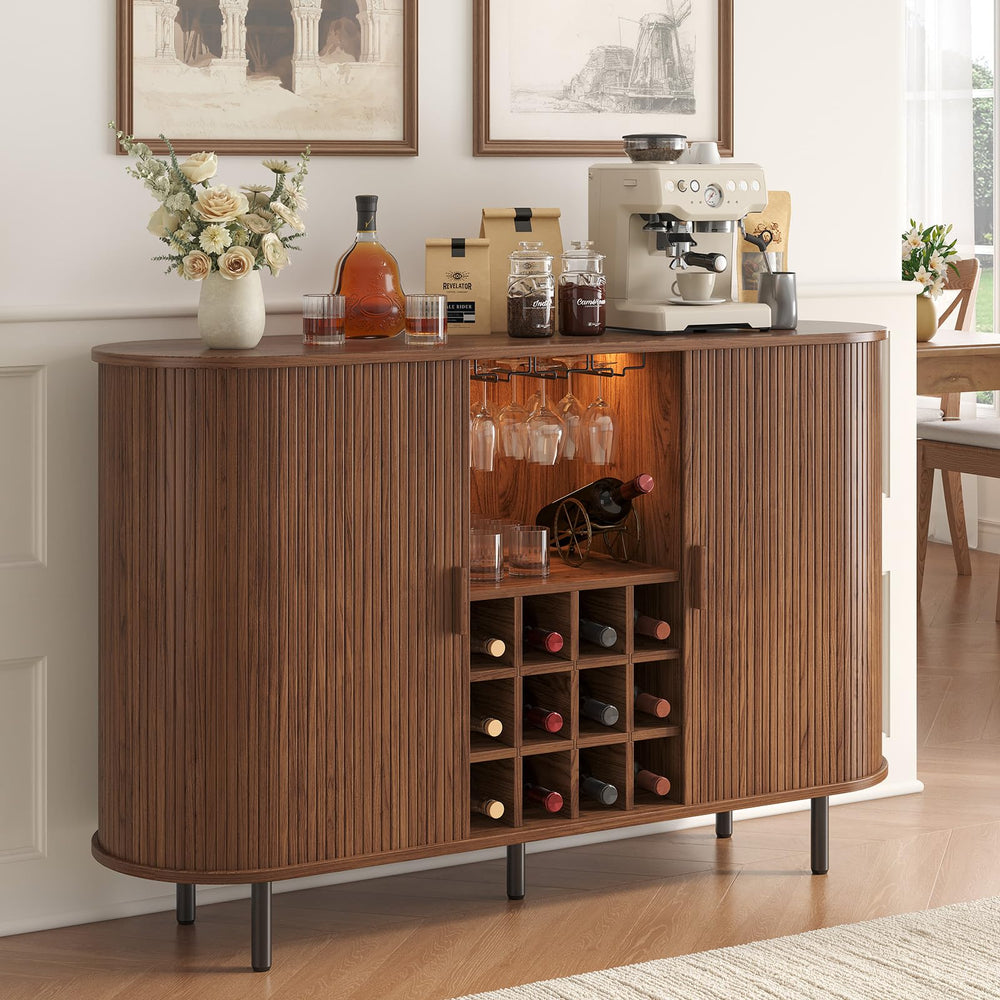 55-Inch Fluted Wine Bar Cabinet with LED Lighting & Charging Station