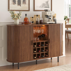 55-Inch Fluted Wine Bar Cabinet with LED Lighting & Charging Station