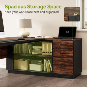 L-Shaped Executive Desk with File Cabinet and Drawers – 78.7 Inch Home Office Workstation