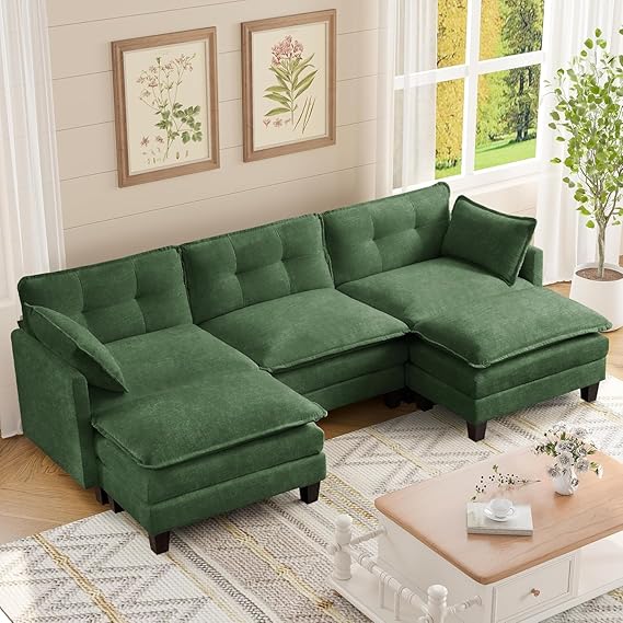 Modular U-Shaped Sectional Sofa with Ottomans