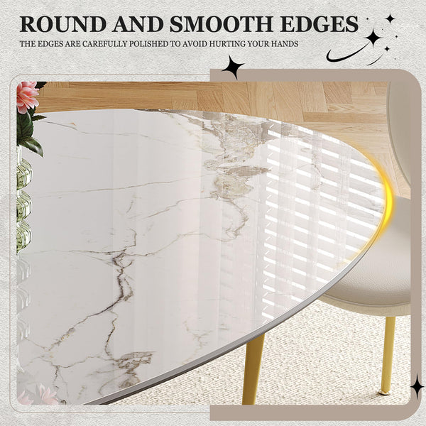 Oval Sintered Stone Dining Table Set with Stainless Steel Base