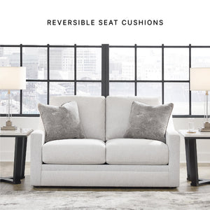 Contemporary Light Gray Loveseat with Accent Pillows