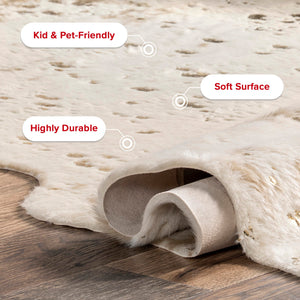 Animal Print Faux Cowhide Area Rug – 5' x 6'7" Off-White Gold