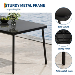 59-Inch Rectangular Outdoor Dining Table with Tempered Glass Top