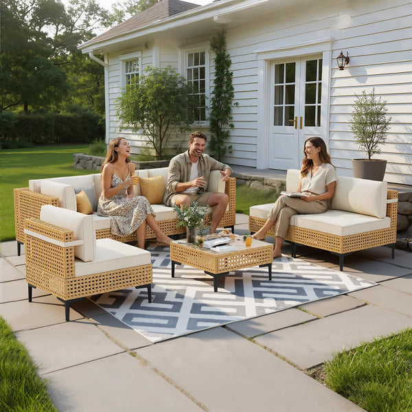 Modular Outdoor Wicker Sectional Sofa Set with Coffee Table
