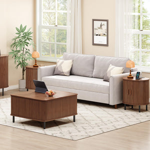 Fluted End Table with Storage & Charging Station