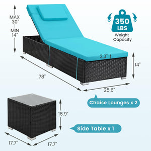 Outdoor Chaise Lounge Chair Set of 2 with Side Table