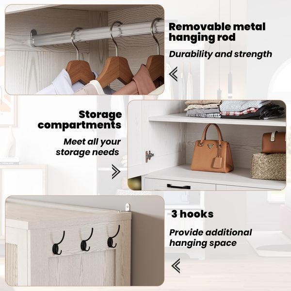 Armoire Wardrobe Closet with Doors, Drawers & Hanging Rod – White