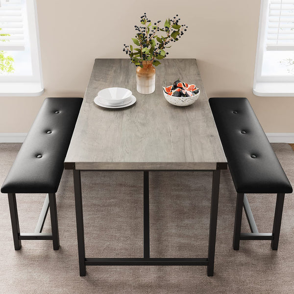 3-Piece Dining Table Set with 2 Upholstered Benches