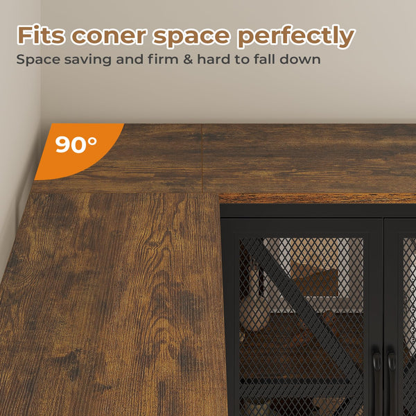 L-Shaped Corner Bookshelf with Fabric Drawers, 6-Tier