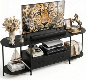 63-Inch Curved Edge TV Stand with Fabric Drawers