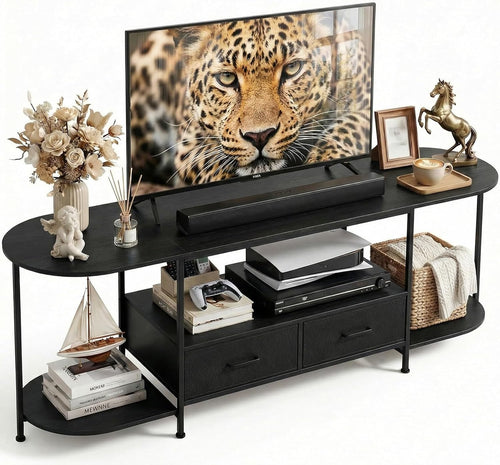 63-Inch Curved Edge TV Stand with Fabric Drawers
