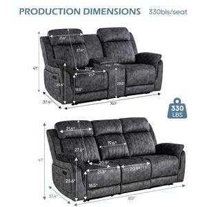 Power Reclining Sofa & Loveseat Set with USB Port, Console & Cup Holders