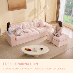 Modular L-Shaped Sectional Sofa with Ottoman – Corduroy Deep Seat, 102"