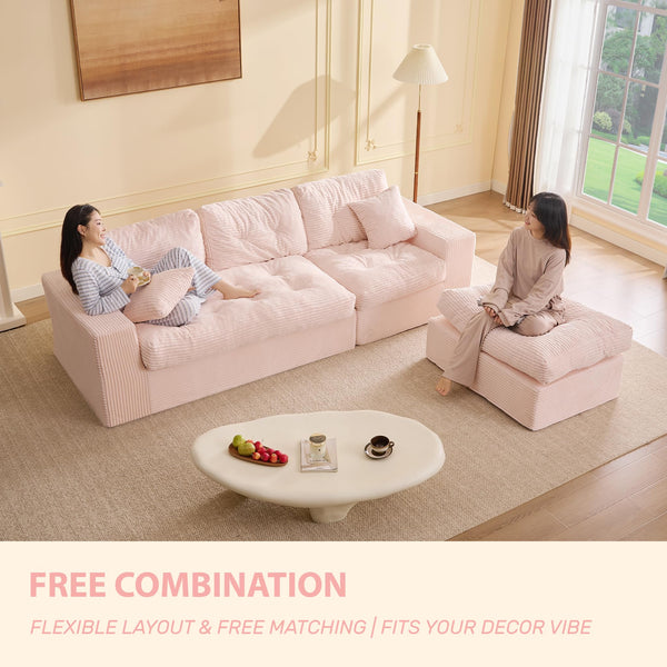 Modular L-Shaped Sectional Sofa with Ottoman – Corduroy Deep Seat, 102"