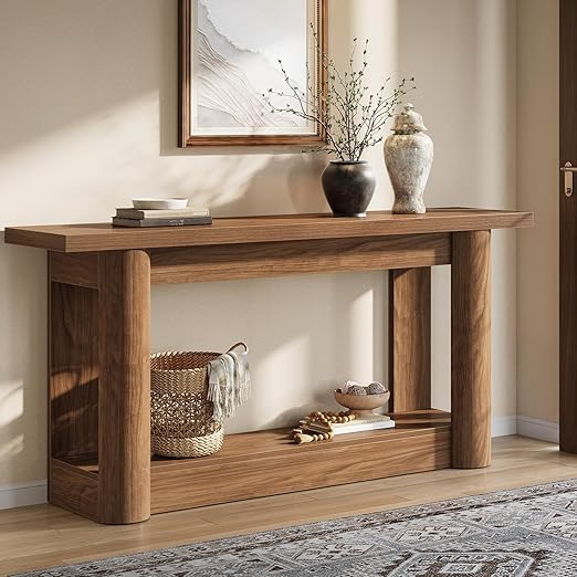 63-Inch Farmhouse Console Table with 2-Tier Storage