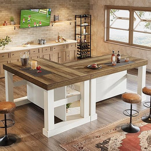 Kitchen Island with Seating and 3-Tier Storage Shelves