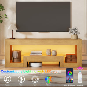 54" Wood TV Stand with LED Lights for 65 Inch TVs