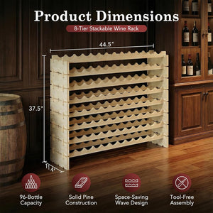Wooden Wine Rack Freestanding Stackable – 72 or 96 Bottle