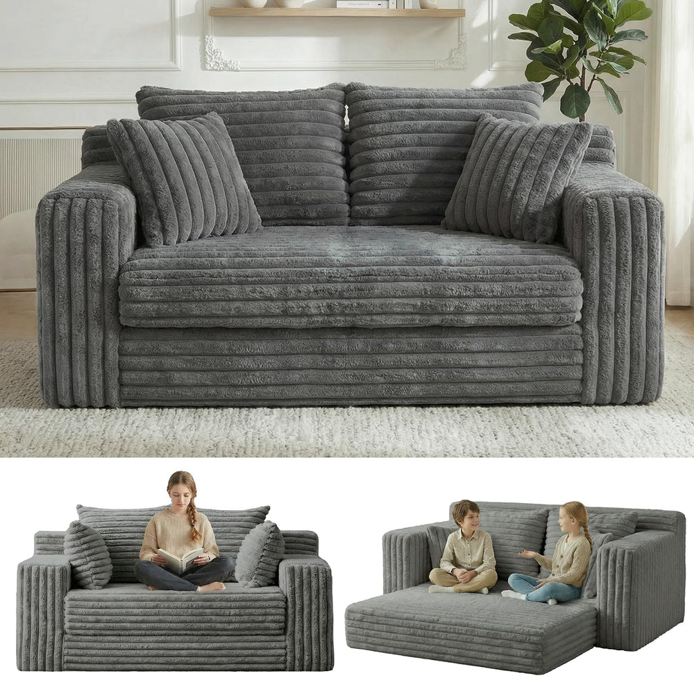Convertible Sofa Bed Boneless Loveseat Sleeper with 4 Pillows & Detachable Cushion