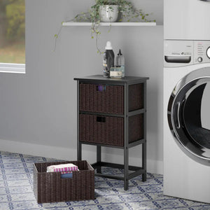 3-Tier Wood Storage Rack with Foldable Baskets – Black