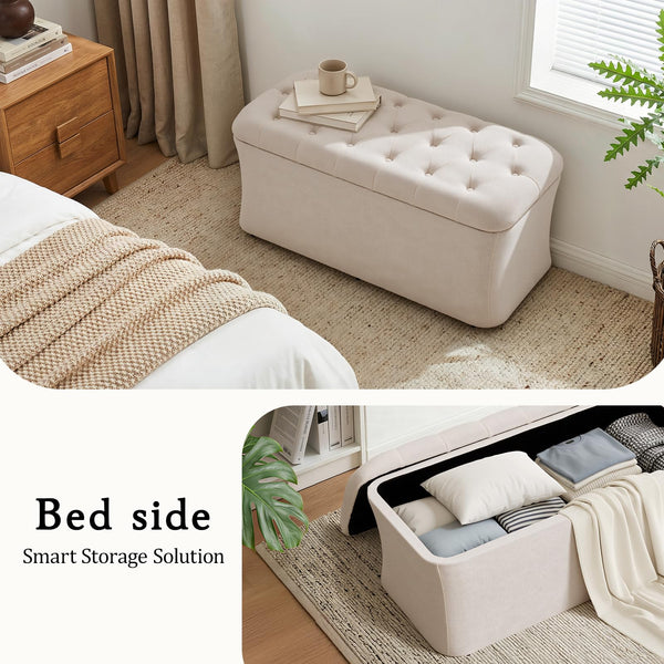 Storage Ottoman Bench with Lid – Tufted Velvet Footrest & Bedroom Chest
