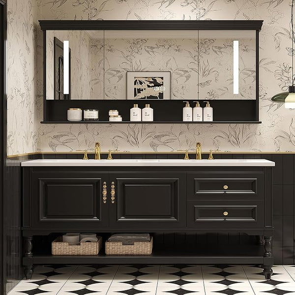 Bathroom Vanity with Sink, Smart Mirror & Open Shelves