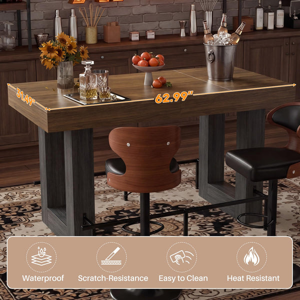 Counter Height Bar Table with Metal Footrest