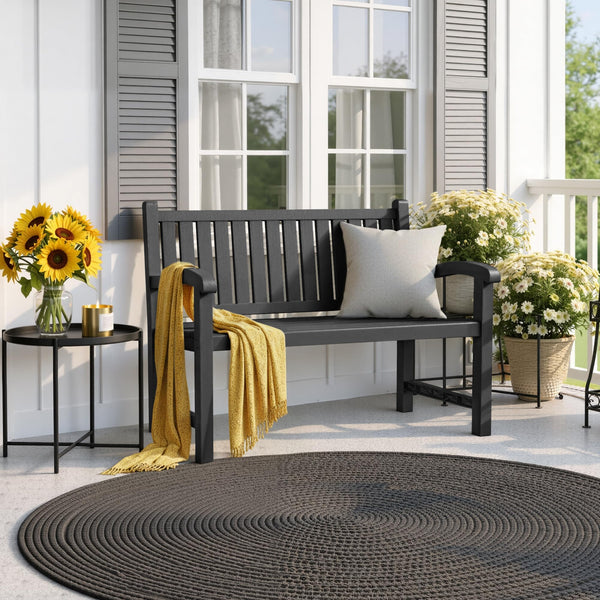 Outdoor Resin Garden Bench – 2-Person Weatherproof Patio Seat