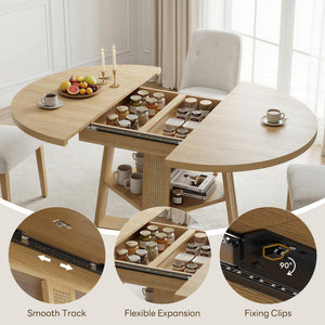 Extendable Round Dining Table with Storage Shelf – Seats 4 to 8