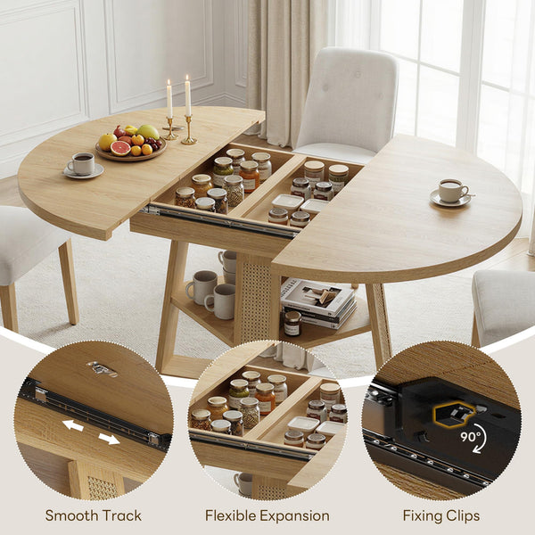 Extendable Round Dining Table with Storage Shelf – Seats 4 to 8