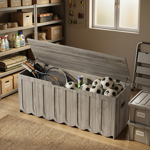 Storage Bench with Cushion Seat & Swivel Wheels — Grey