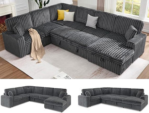 U-Shaped Sectional Sofa Bed with Storage, 6-Seater, 130"