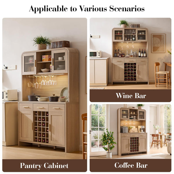77" Kitchen Pantry Cabinet with Charging Station & LED Lights